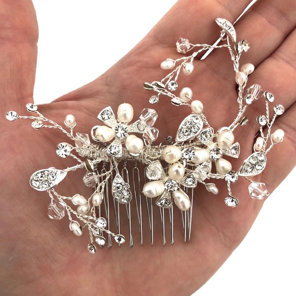 Genuine Pearl Crystal Bridal Comb Hair Accessory - Picture 1 of 2
